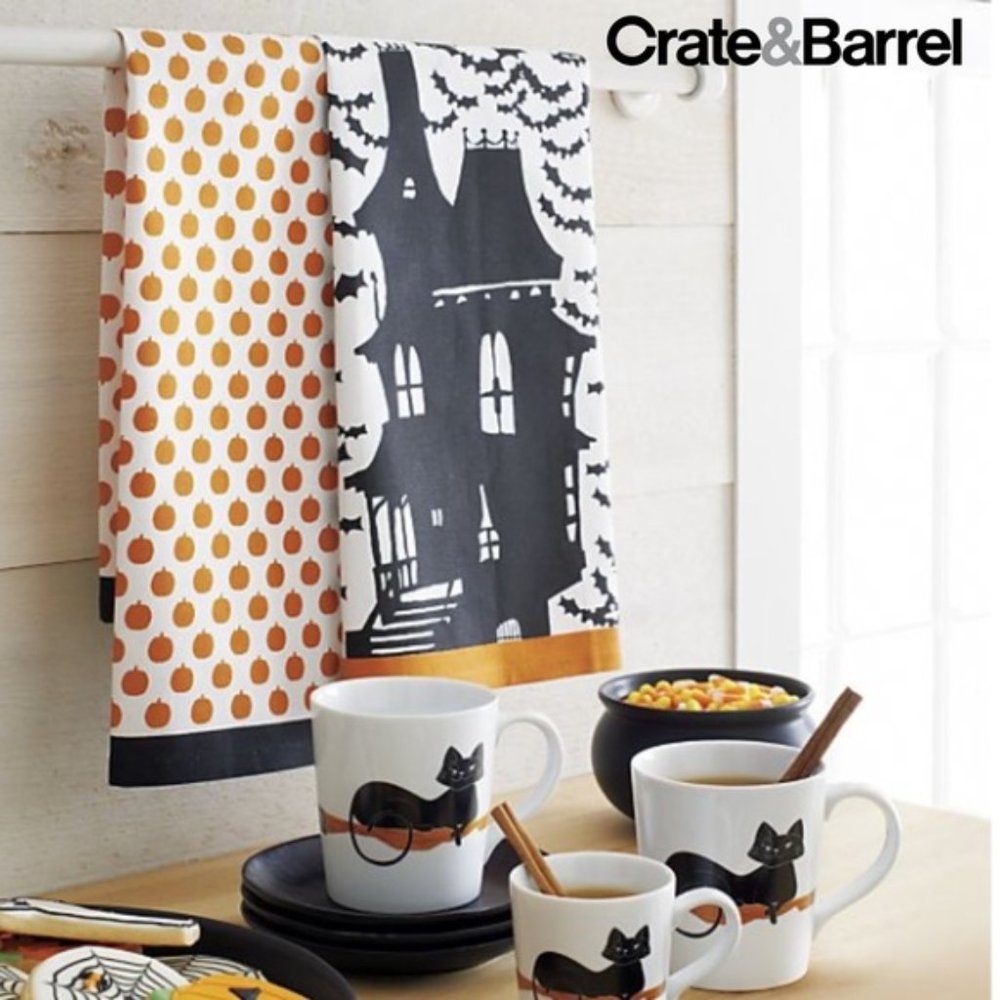 NEW Crate&Barrel Halloween kitchen towels set of 2